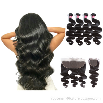 10a Cheap Raw Virgin Mink Hair Extensions Vendors Brazilian Human Hair Body Wave Bundles with Lace Frontal Closure